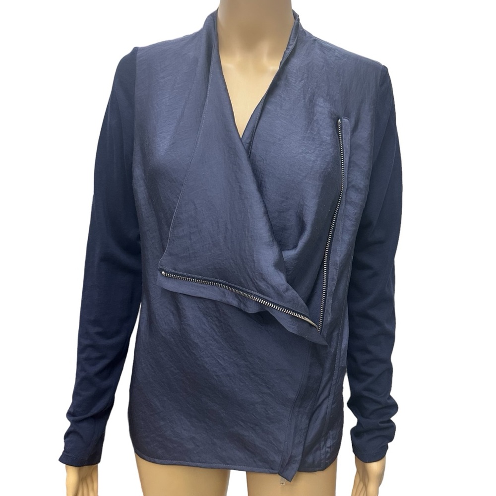 AMS Pure Blue Zip Up Moto Style Cotton Lyocell Blend Jacket Imported Womens 6